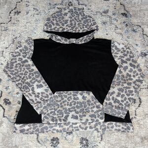 Berryou Women’s Leopard Colorblock Hoodie Black Gray Pullover Size XL